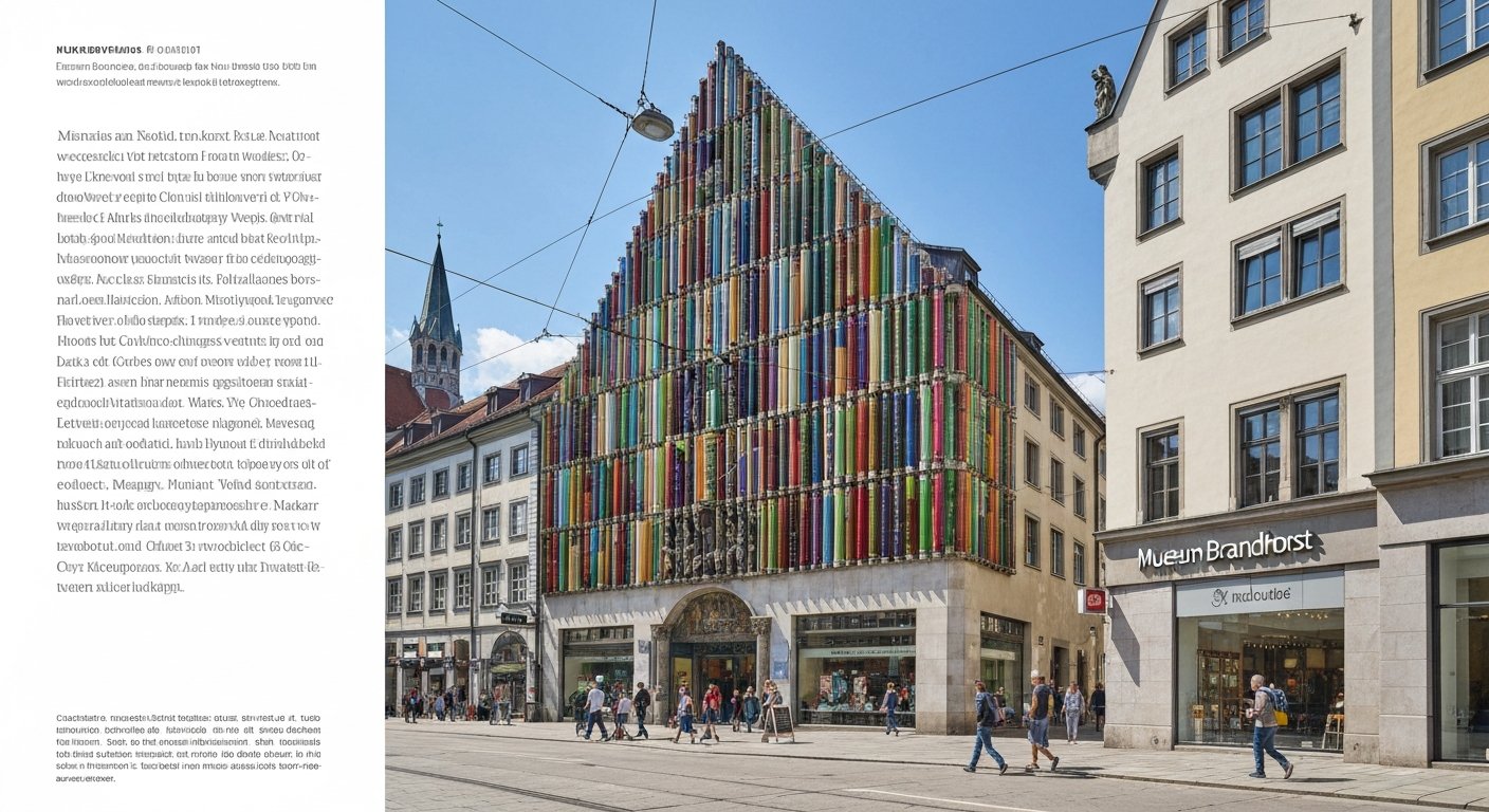 the Museum Brandhorst’s colourful ceramic-rod façade in bright daylight, seen from street level